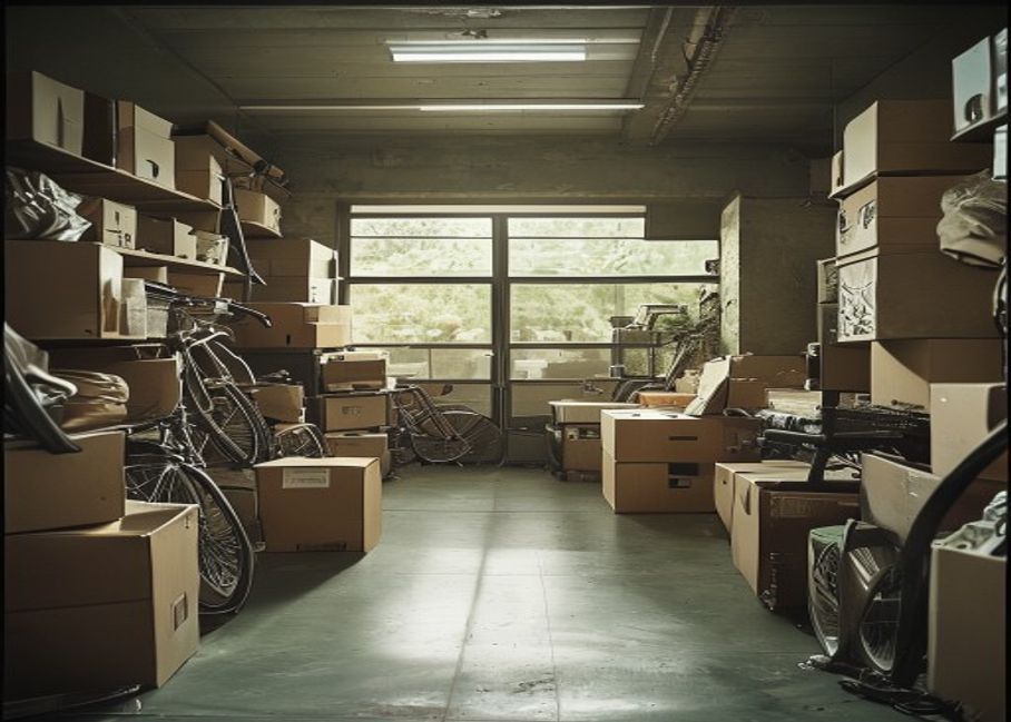 Garage packed wall-to-wall with boxes and old furniture