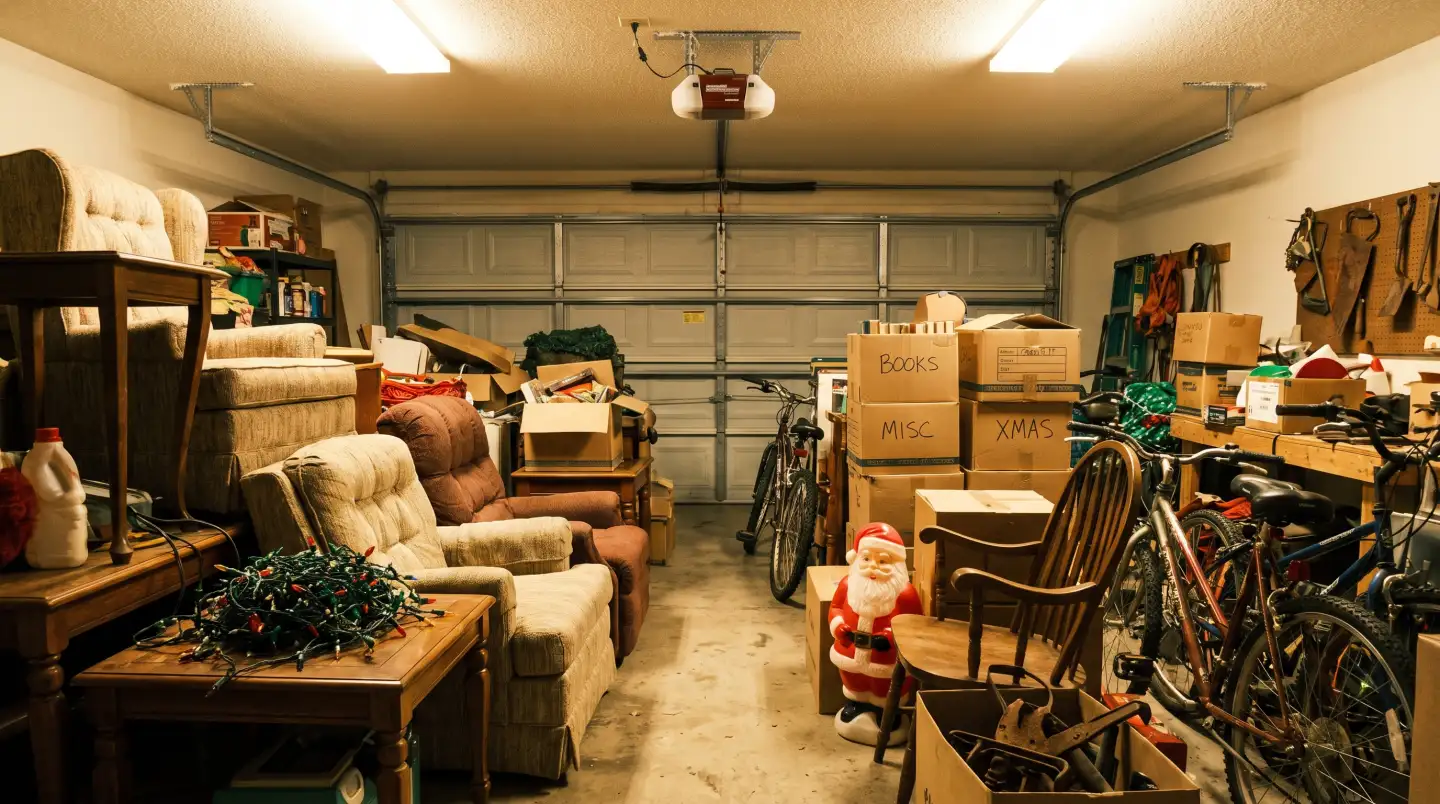 Cluttered garage before junk removal service in Reno
