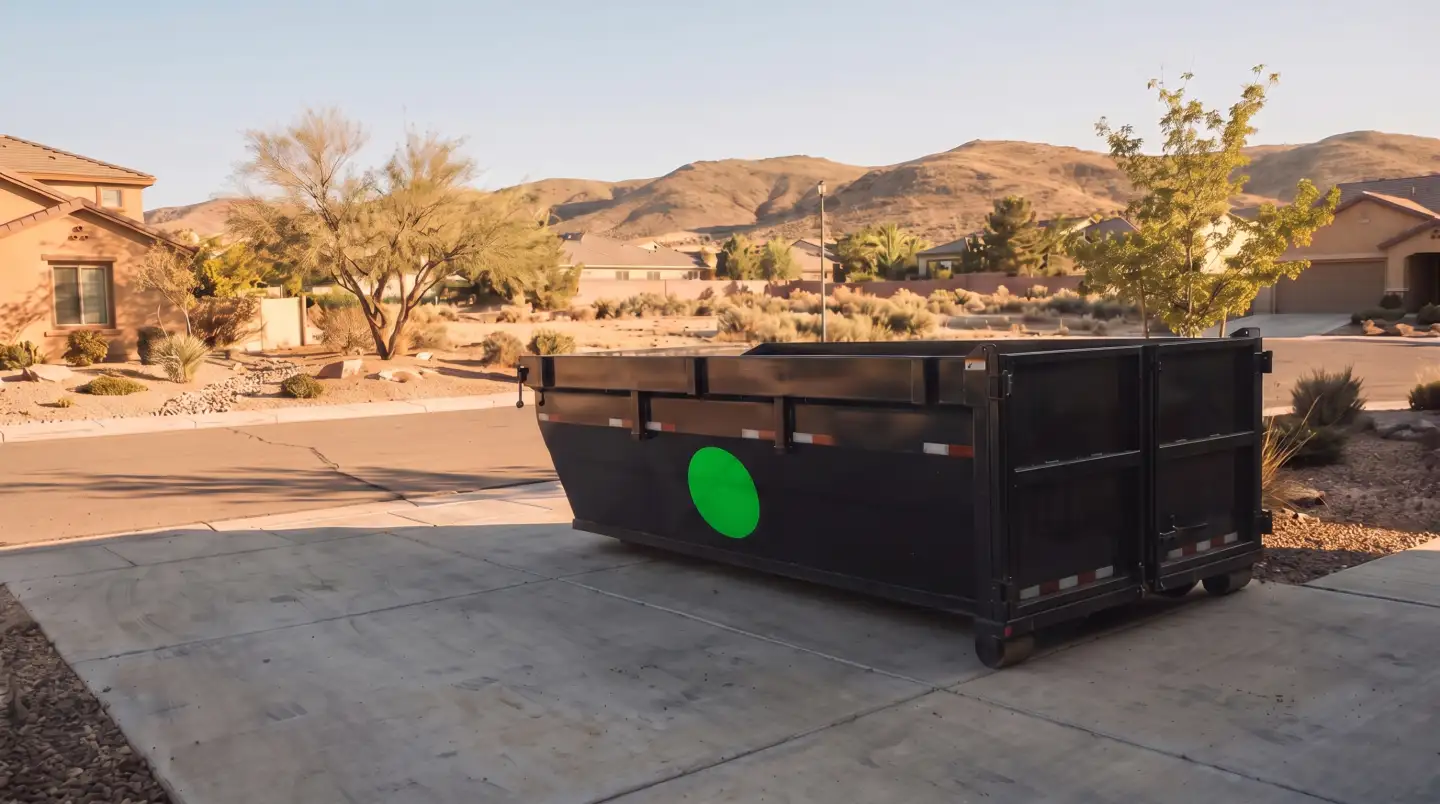 Roll-off dumpster rental on a residential driveway in Reno, Nevada