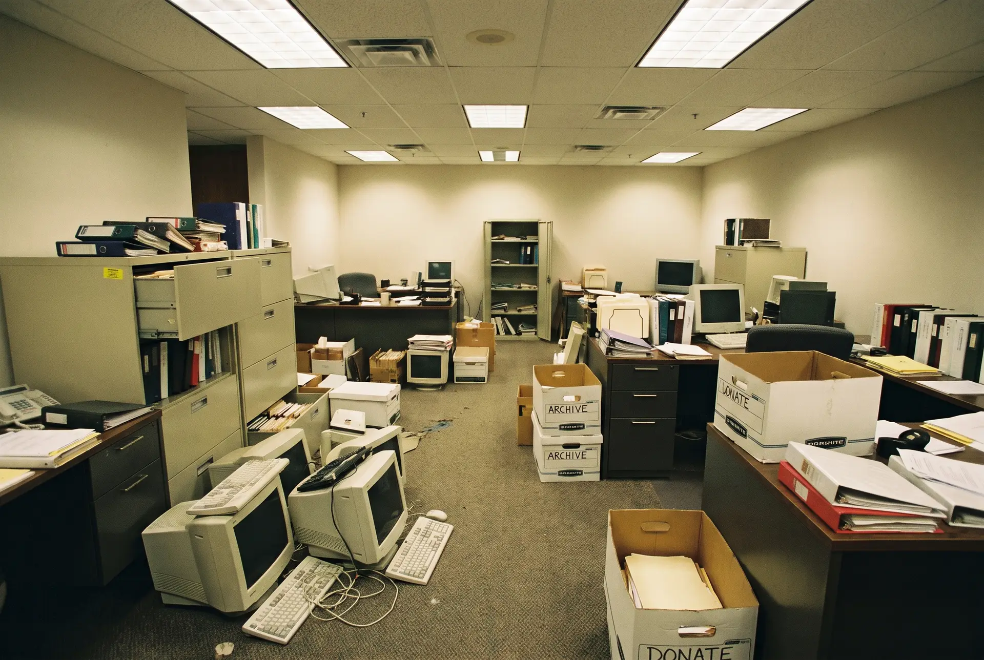Cluttered home office with papers and filing cabinets before cleanout in Reno NV