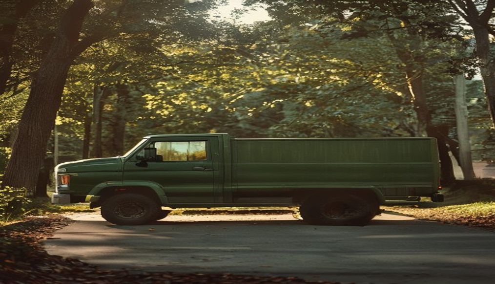 The green truck on a quiet street